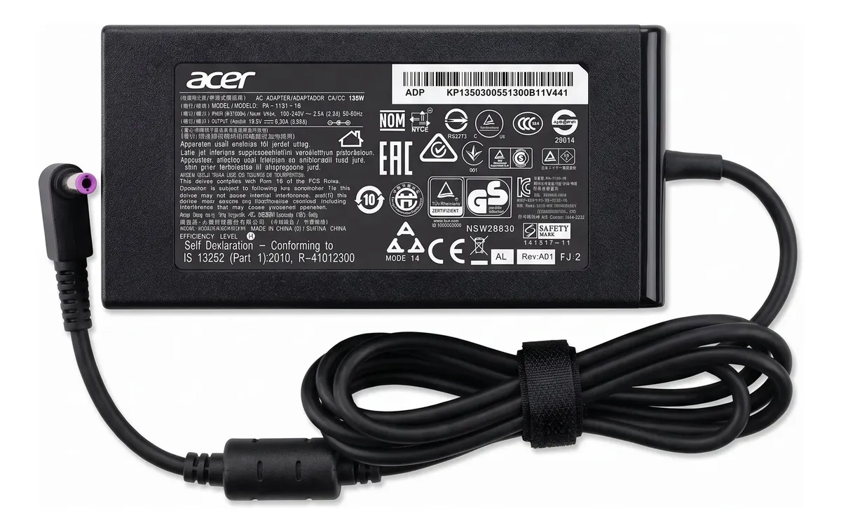 Cargador Acer 135W Punta Morada Cargador Acer 135W 19.5V 6.92A con punta morada de 5.5x1.7 mm