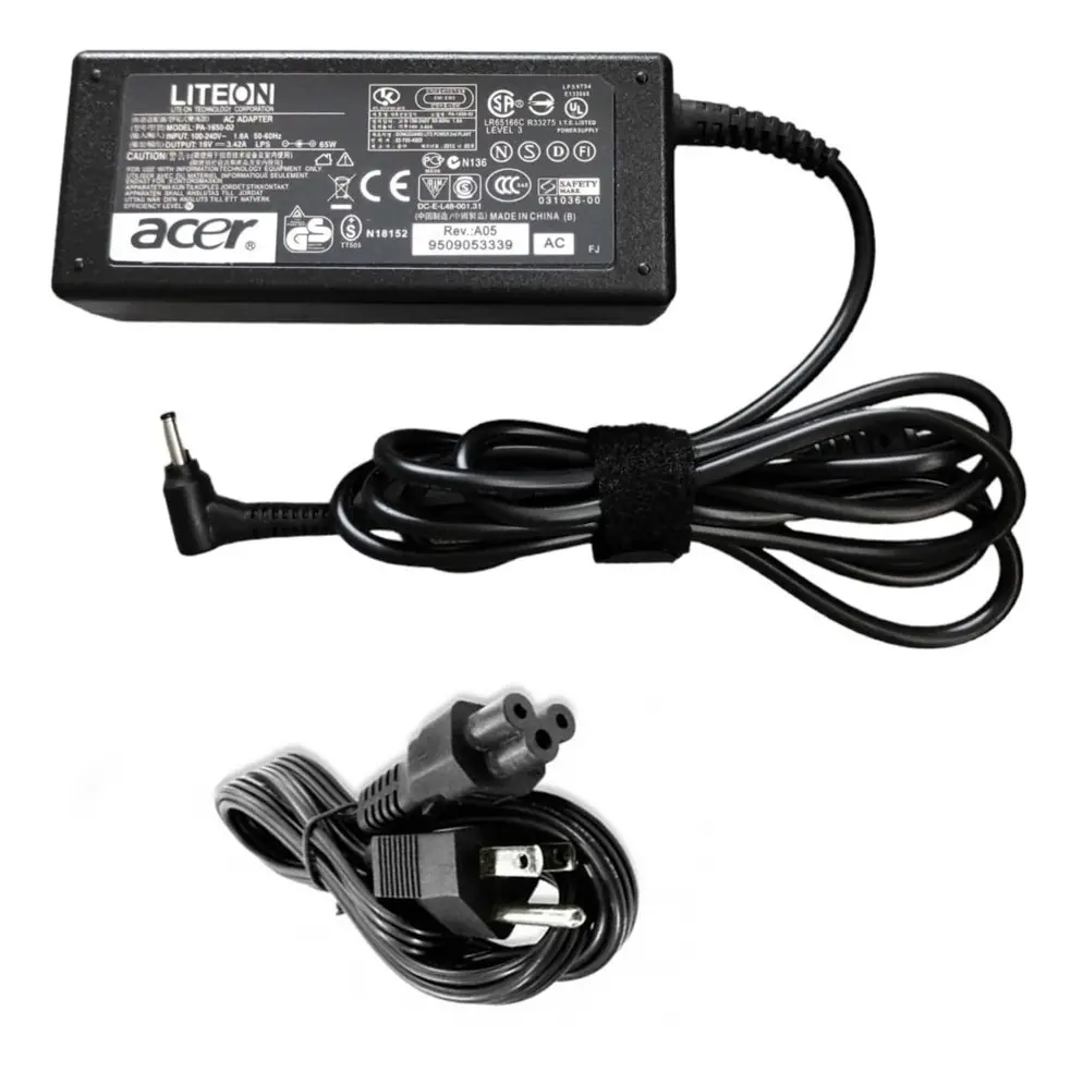 cargador acer 65w 19v 342a punta fina Cargador Acer 65W 19V 3.42A con punta fina de 3.0 x 1.1 mm